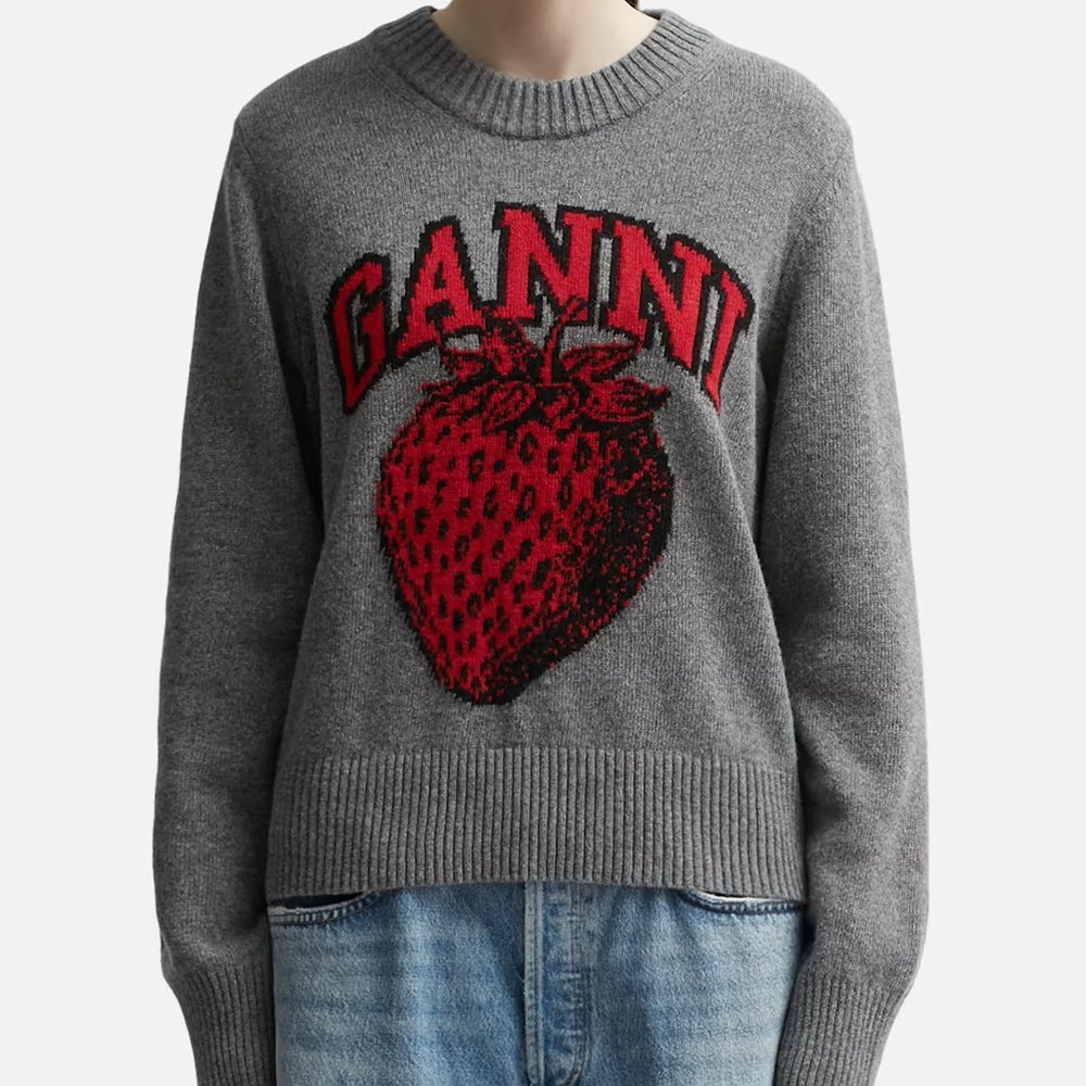 Ganni Gray Strawberry Sweater NWT